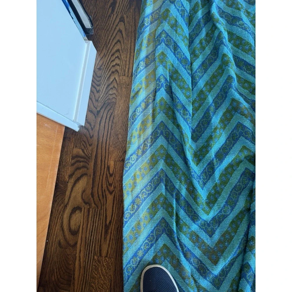 MCM European Linen Pinch Pleat Drapery Panel. 1 of 3. Turquoise/Olive Green